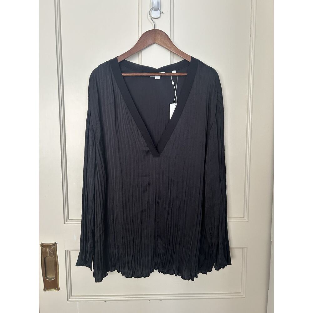 Vince. Crinkle Boho Blouse Womens Size 3X Black Classic Oversized NWT